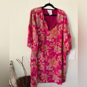 Johnny Was Silk pink patterned dress tunic blouse